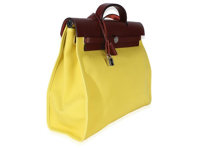 Hermès Lime Rouge H Toile Officier Hunter Herbag 39 MM PHW Giallo - vista 4