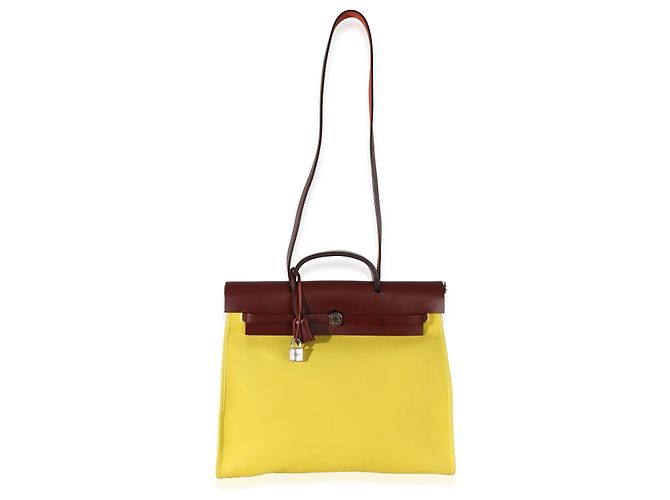 Hermès Lime Rouge H Toile Officier Hunter Herbag 39 MM PHW Giallo - vista 5