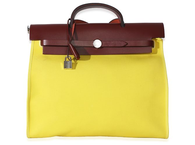 Hermès Lime Rouge H Toile Officier Hunter Herbag 39 MM PHW Giallo - vista 8