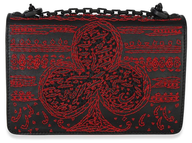 Borsa a patta J'Adior Christian Dior nera e rossa con cuore e trifoglio ricamati e perline, catena Nero - vista 2