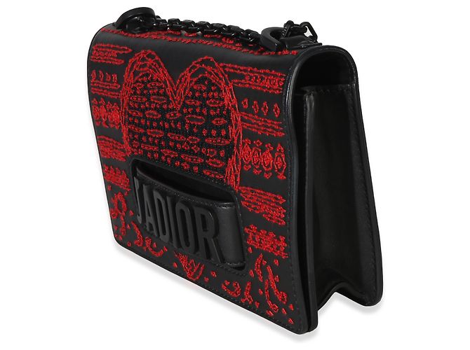 Borsa a patta J'Adior Christian Dior nera e rossa con cuore e trifoglio ricamati e perline, catena Nero - vista 3