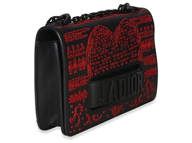 Borsa a patta J'Adior Christian Dior nera e rossa con cuore e trifoglio ricamati e perline, catena Nero - vista 4