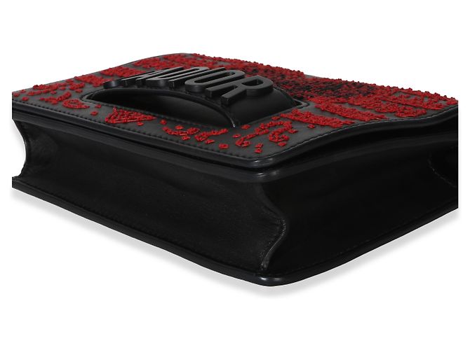 Borsa a patta J'Adior Christian Dior nera e rossa con cuore e trifoglio ricamati e perline, catena Nero - vista 6