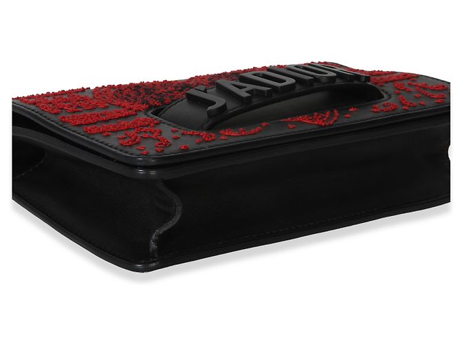 Borsa a patta J'Adior Christian Dior nera e rossa con cuore e trifoglio ricamati e perline, catena Nero - vista 7