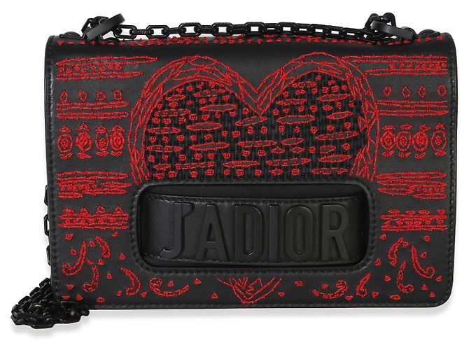 Borsa a patta J'Adior Christian Dior nera e rossa con cuore e trifoglio ricamati e perline, catena Nero - vista 8