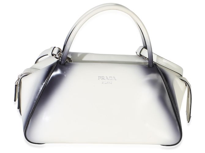Borsa Supernova Medium Prada in Sfumato Spazzolato Bianco Nero - vista 8