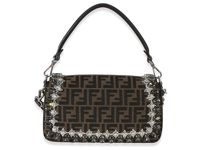 Bolsa Baguette Fendi marrom em jacquard FF com strass e cristais - vista 2