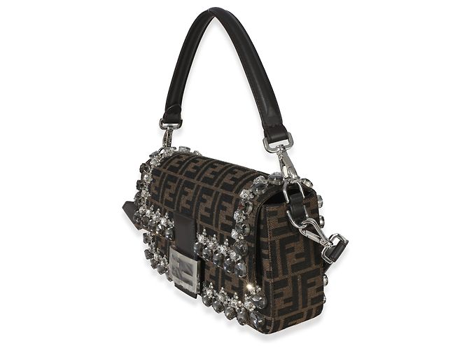 Bolsa Baguette Fendi marrom em jacquard FF com strass e cristais - vista 3