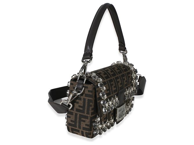 Bolsa Baguette Fendi marrom em jacquard FF com strass e cristais - vista 4