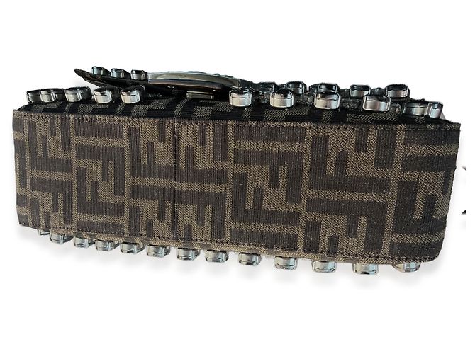 Bolsa Baguette Fendi marrom em jacquard FF com strass e cristais - vista 5