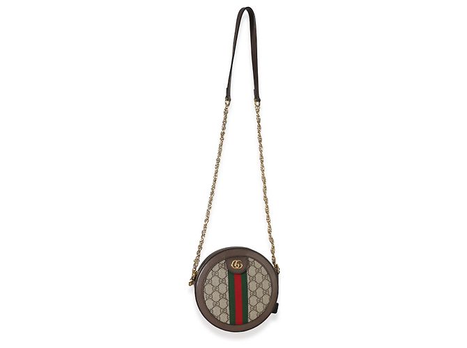 Borsa a tracolla rotonda mini Ophidia Gucci in tela GG Supreme beige - vista 5