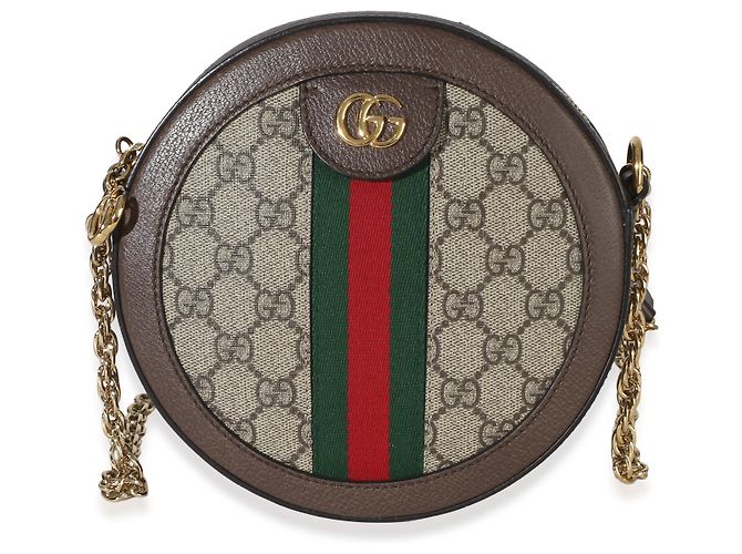 Borsa a tracolla rotonda mini Ophidia Gucci in tela GG Supreme beige - vista 8