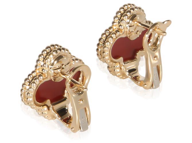 Orecchini Van Cleef & Arpels Yellow Gold Carnelian Vintage Alhambra - vista 2