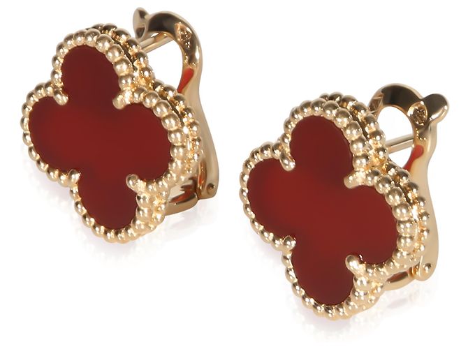 Orecchini Van Cleef & Arpels Yellow Gold Carnelian Vintage Alhambra - vista 3