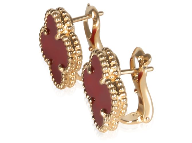 Orecchini Van Cleef & Arpels Yellow Gold Carnelian Vintage Alhambra - vista 4