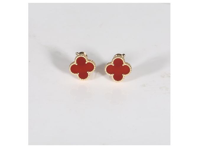 Orecchini Van Cleef & Arpels Yellow Gold Carnelian Vintage Alhambra - vista 6