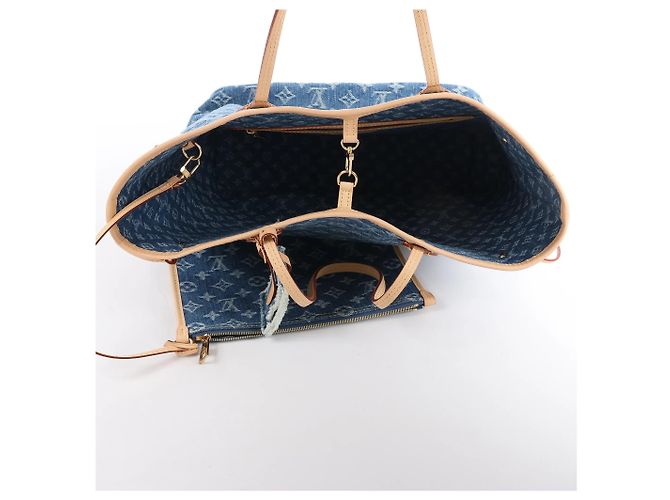 Borsa a tracolla Louis Vuitton Neverfull MM Monogram Denim in blu M13192 - vista 10