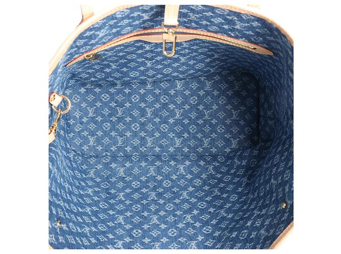 Borsa a tracolla Louis Vuitton Neverfull MM Monogram Denim in blu M13192 - vista 11