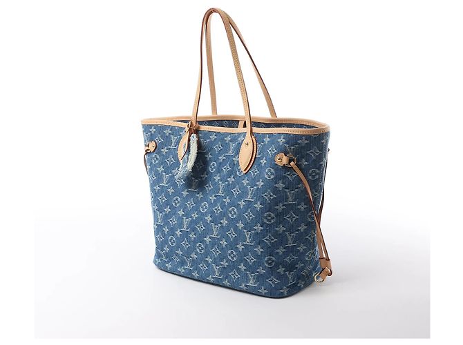 Borsa a tracolla Louis Vuitton Neverfull MM Monogram Denim in blu M13192 - vista 2