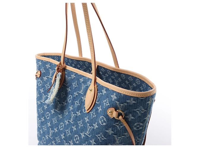 Borsa a tracolla Louis Vuitton Neverfull MM Monogram Denim in blu M13192 - vista 3