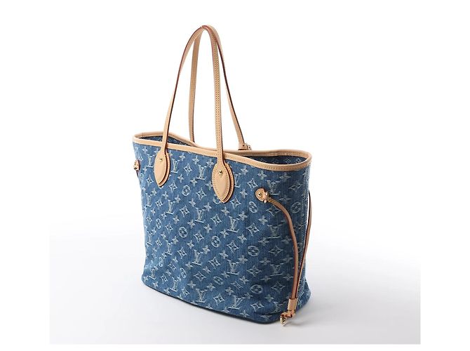 Borsa a tracolla Louis Vuitton Neverfull MM Monogram Denim in blu M13192 - vista 4