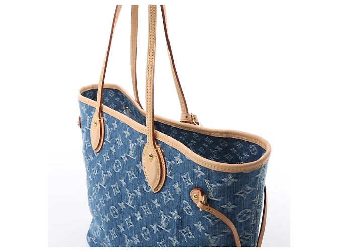 Borsa a tracolla Louis Vuitton Neverfull MM Monogram Denim in blu M13192 - vista 5