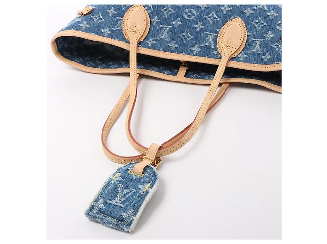 Borsa a tracolla Louis Vuitton Neverfull MM Monogram Denim in blu M13192 - vista 6