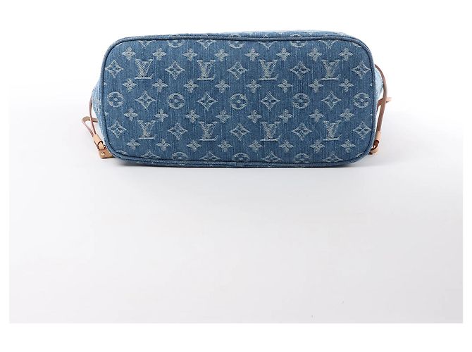 Borsa a tracolla Louis Vuitton Neverfull MM Monogram Denim in blu M13192 - vista 7