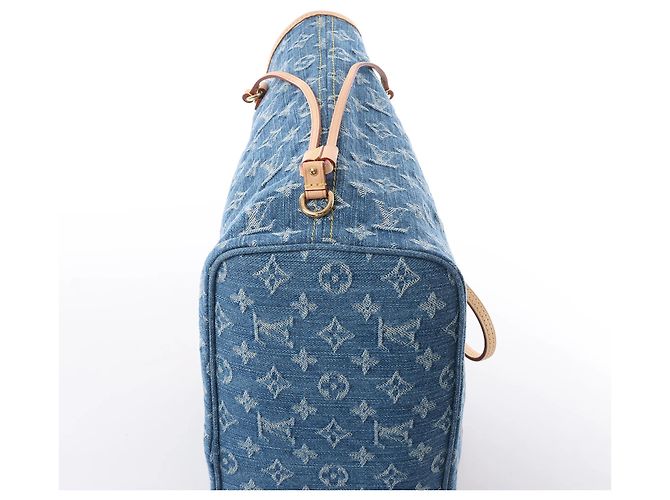 Borsa a tracolla Louis Vuitton Neverfull MM Monogram Denim in blu M13192 - vista 9