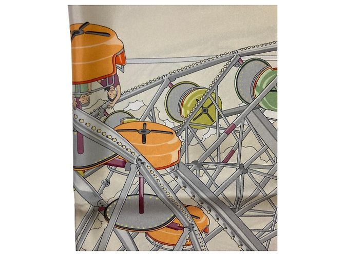 Hermès Foulard in seta Hermes Grande Roue Ferris Wheel Carré 90 Multicolore Bianco sporco - vista 3