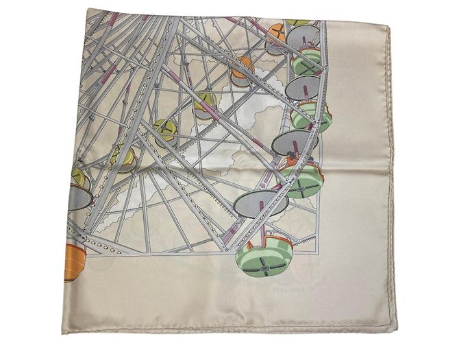Hermès Foulard in seta Hermes Grande Roue Ferris Wheel Carré 90 Multicolore Bianco sporco - vista 4