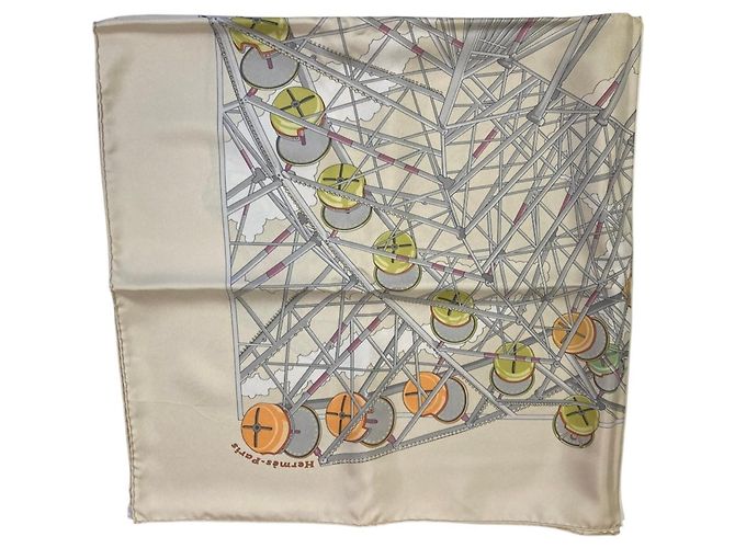 Hermès Foulard in seta Hermes Grande Roue Ferris Wheel Carré 90 Multicolore Bianco sporco - vista 5