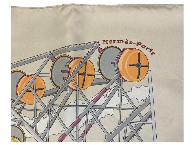 Hermès Foulard in seta Hermes Grande Roue Ferris Wheel Carré 90 Multicolore Bianco sporco - vista 6