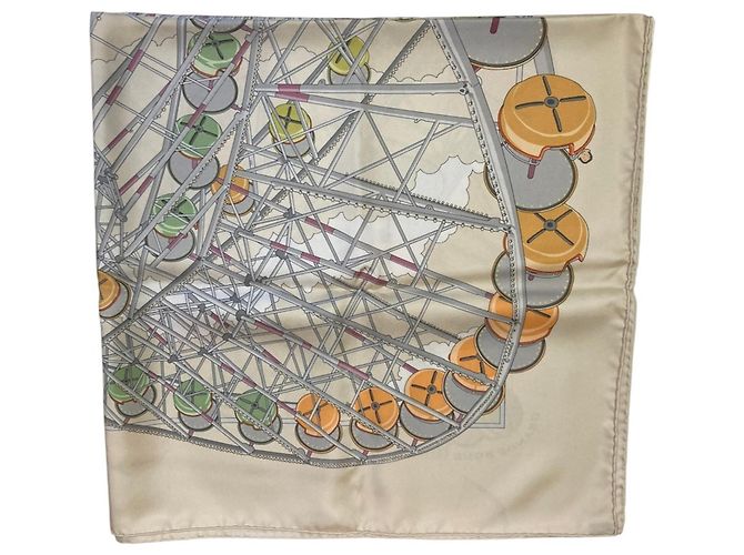 Hermès Foulard in seta Hermes Grande Roue Ferris Wheel Carré 90 Multicolore Bianco sporco - vista 7