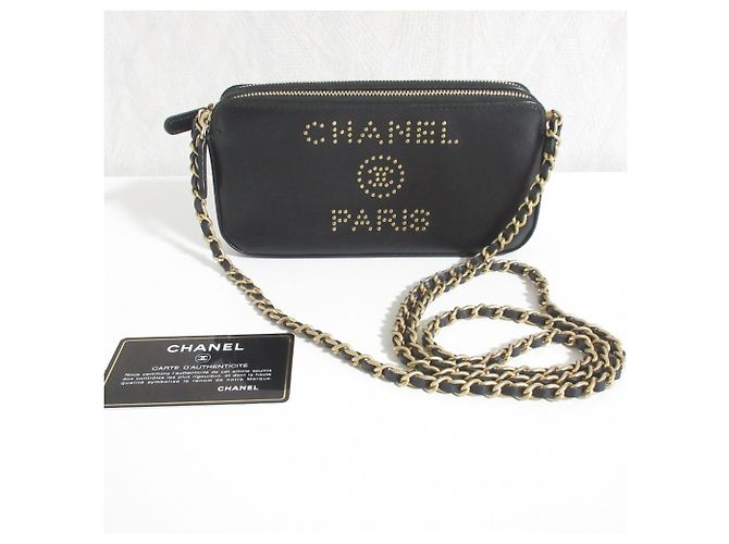 Borsa a tracolla con catena e portafoglio Chanel Deauville in pelle Caviar Nero - vista 11