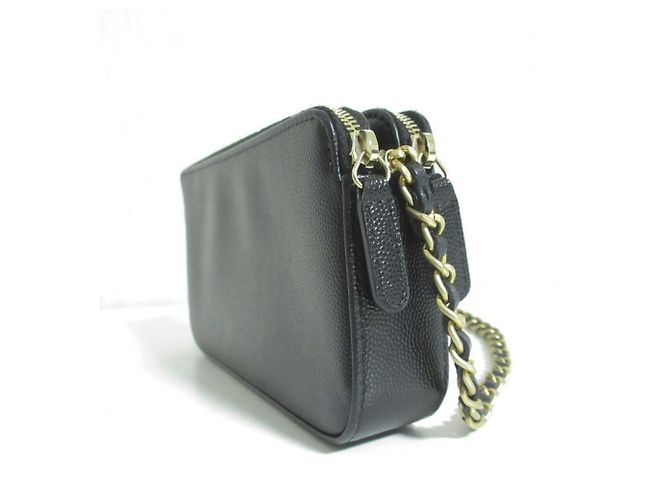 Borsa a tracolla con catena e portafoglio Chanel Deauville in pelle Caviar Nero - vista 3