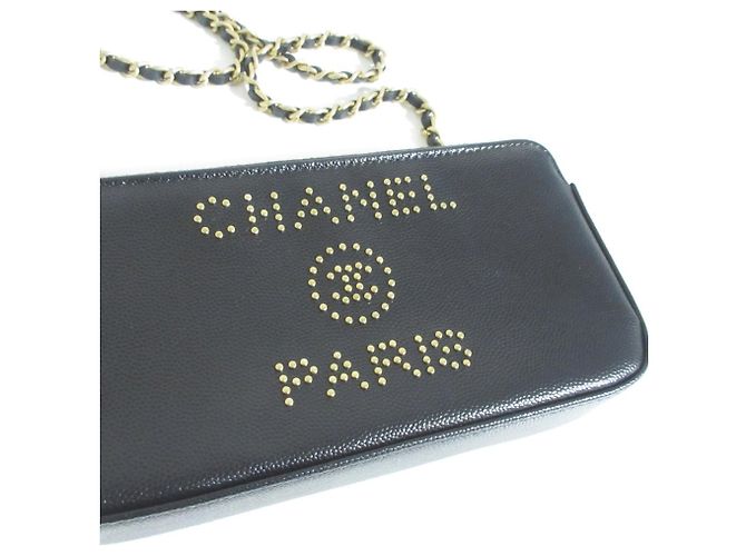Borsa a tracolla con catena e portafoglio Chanel Deauville in pelle Caviar Nero - vista 6