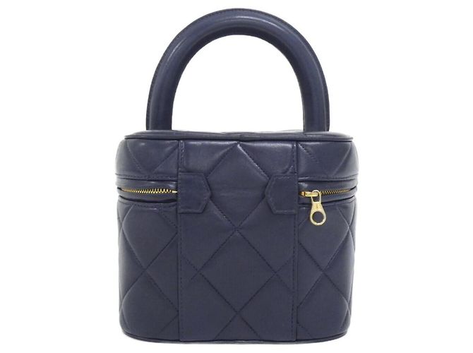 Borsa Chanel in pelle d'agnello blu navy - vista 2