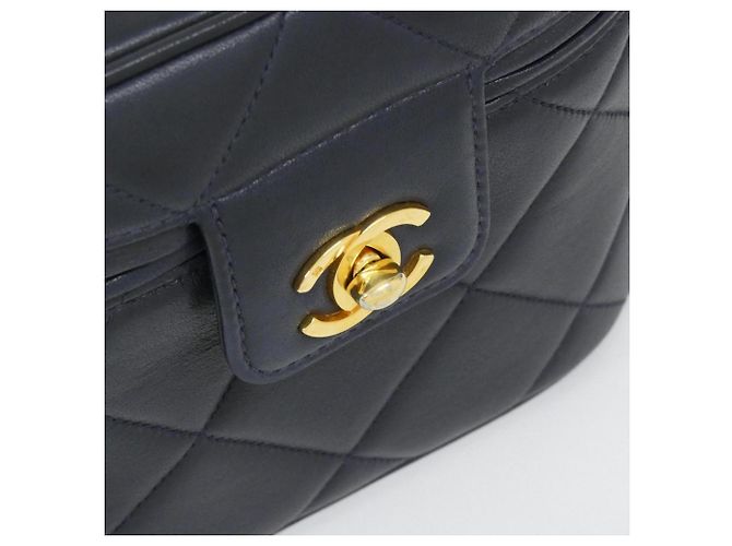 Borsa Chanel in pelle d'agnello blu navy - vista 5