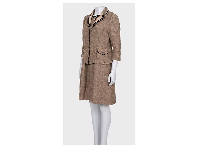 Elegant Prada Brown Silk Blend Dress & Jacket Set Sz.44 Pre-owned - view 2