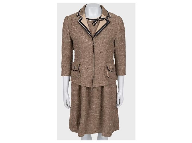 Elegant Prada Brown Silk Blend Dress & Jacket Set Sz.44 Pre-owned - view 4