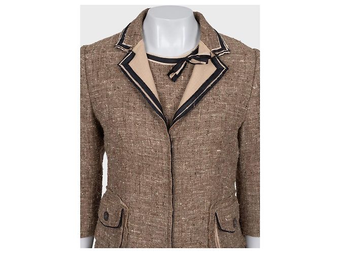 Elegant Prada Brown Silk Blend Dress & Jacket Set Sz.44 Pre-owned - view 5
