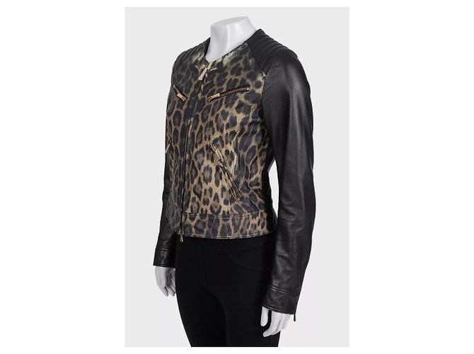 Roberto Cavalli Just Cavalli Chic Lederjacke mit Animal-Print IT 42 gebraucht - Ansicht 2