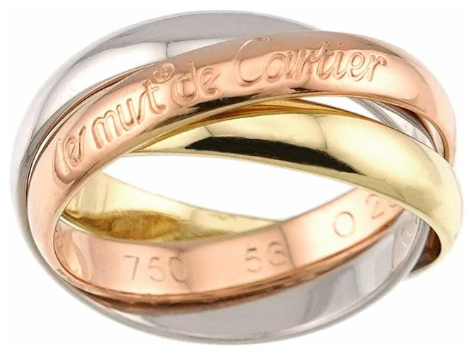 Anello Cartier Trinity in oro bianco rosa e giallo 18K - vista 2