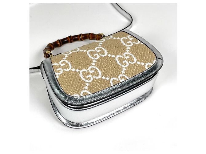 mala 2-Way Gucci Bamboo em Bege e Silver Prata - vista 2