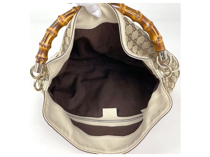 Borsa a tracolla Gucci Bamboo GG Pattern Bianco Beige - vista 10
