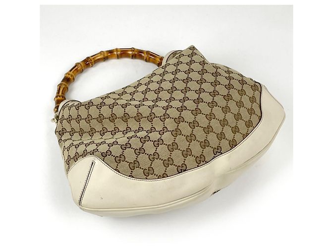 Borsa a tracolla Gucci Bamboo GG Pattern Bianco Beige - vista 2