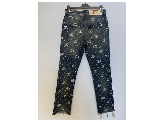 Jeans in denim Gucci Monogram con strass Blu - vista 2