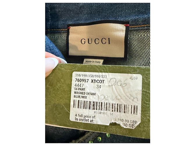 Jeans in denim Gucci Monogram con strass Blu - vista 4