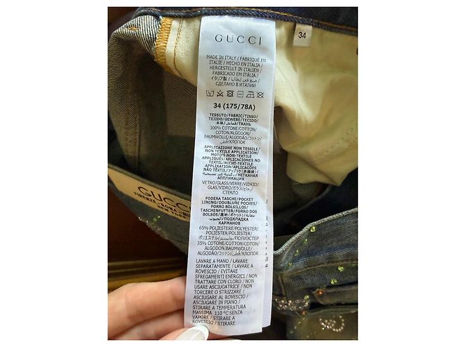 Jeans in denim Gucci Monogram con strass Blu - vista 6